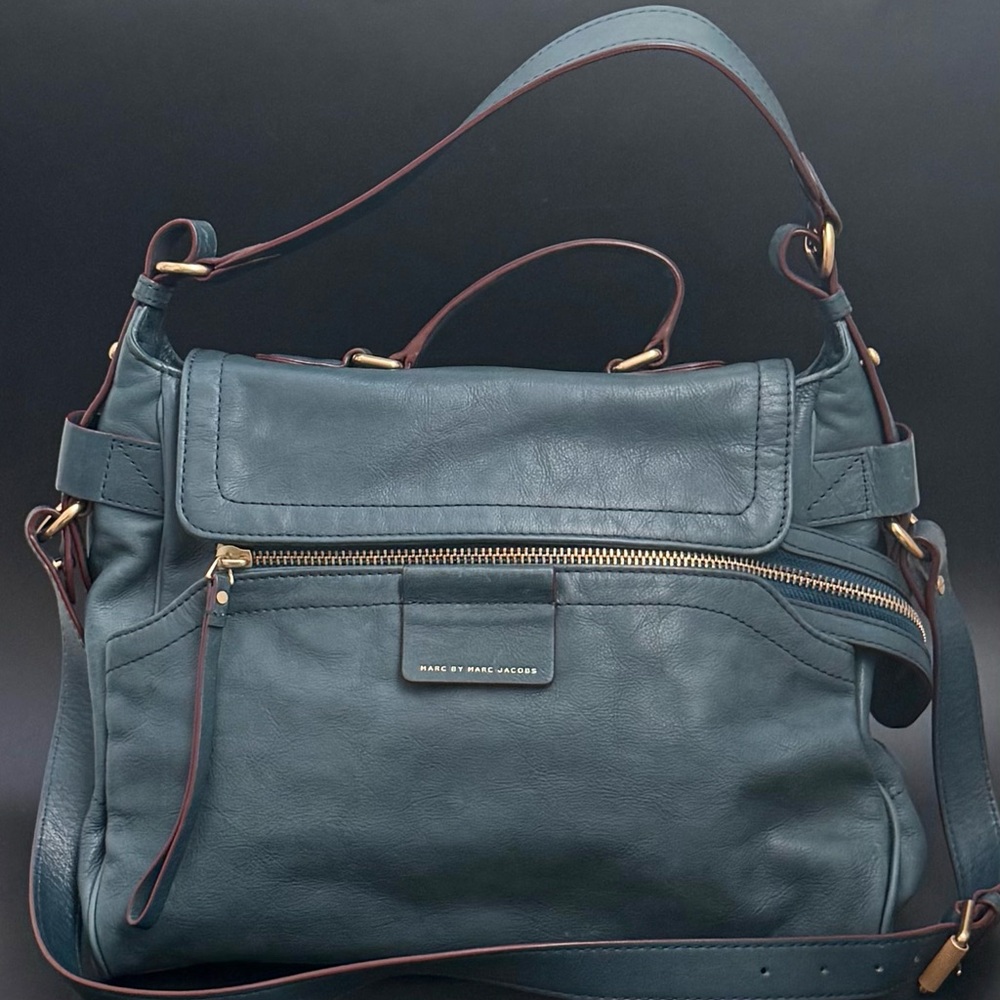 MARC By MARC JACOBS Moto Hopper Green Italian Leather Triple Handle Satchel Bag